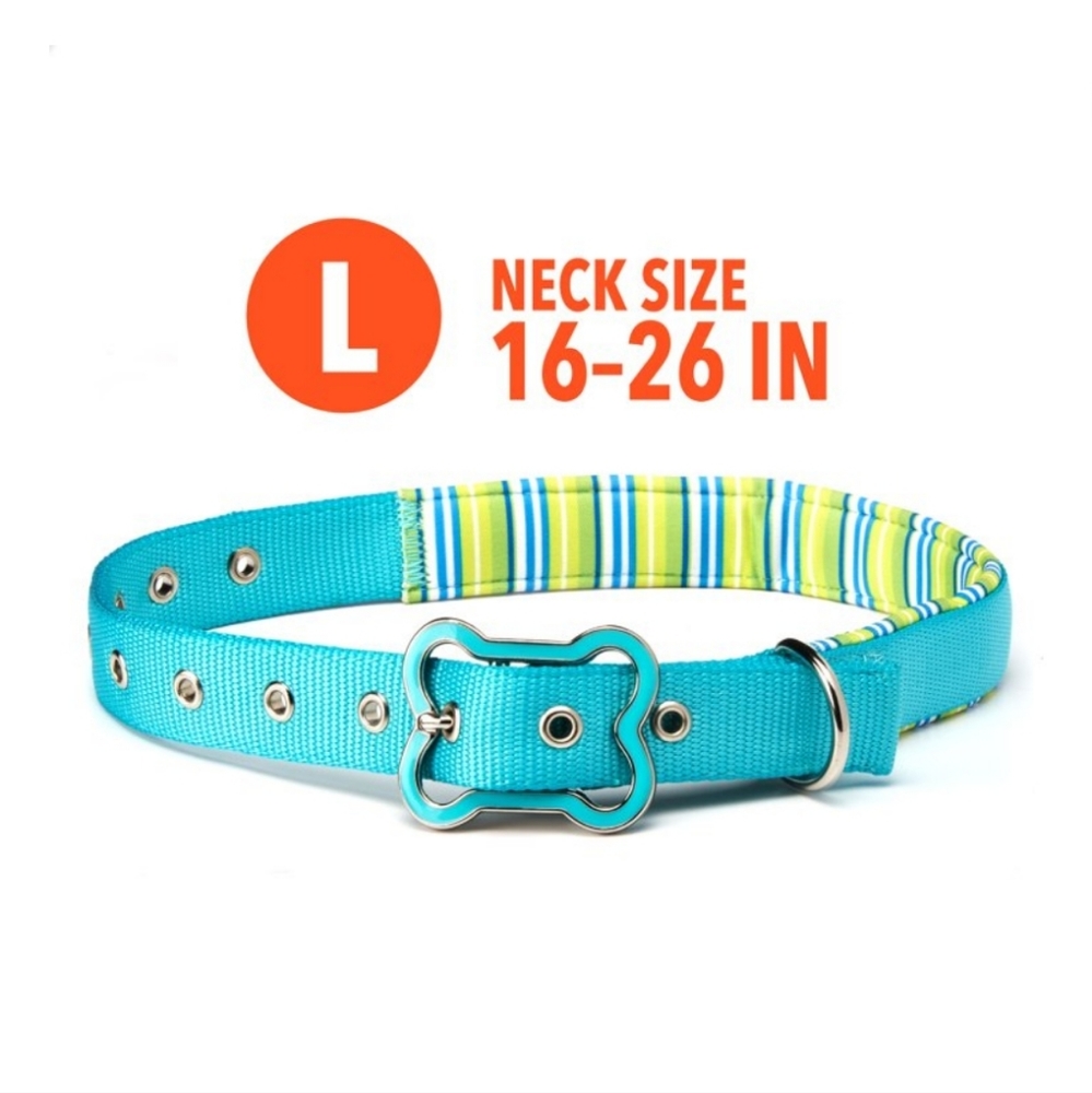 ADD ON Vibrant life comfort padded large 16-26" teal striped dog collar - Picture 4 of 5